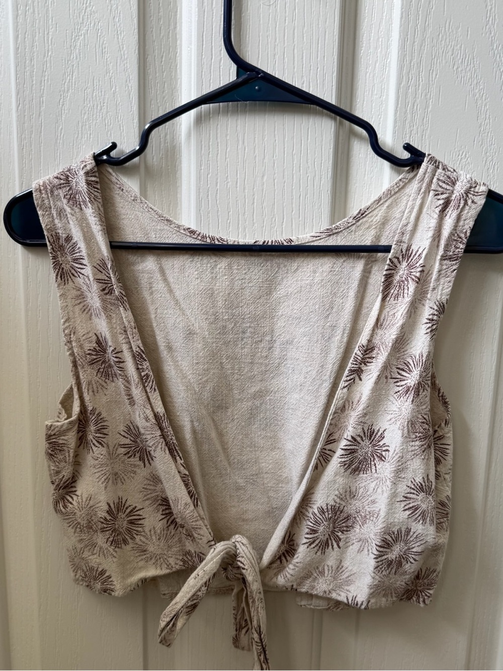 SHEIN Beige Crop Camisole with Brown Floral Print Tie-Front